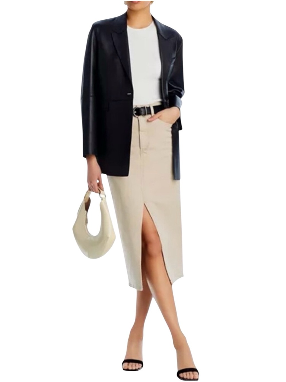 Paige Angela Midi Beige Cream Skirt with Front Slit Size 30 (Jean size)